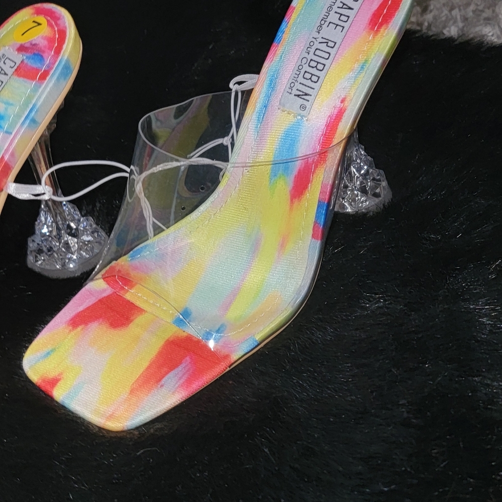 Cape Robbin Madrid SIZE 7 Tie Dye Multi Color Pvc Clear Mule W/ Cone Tip